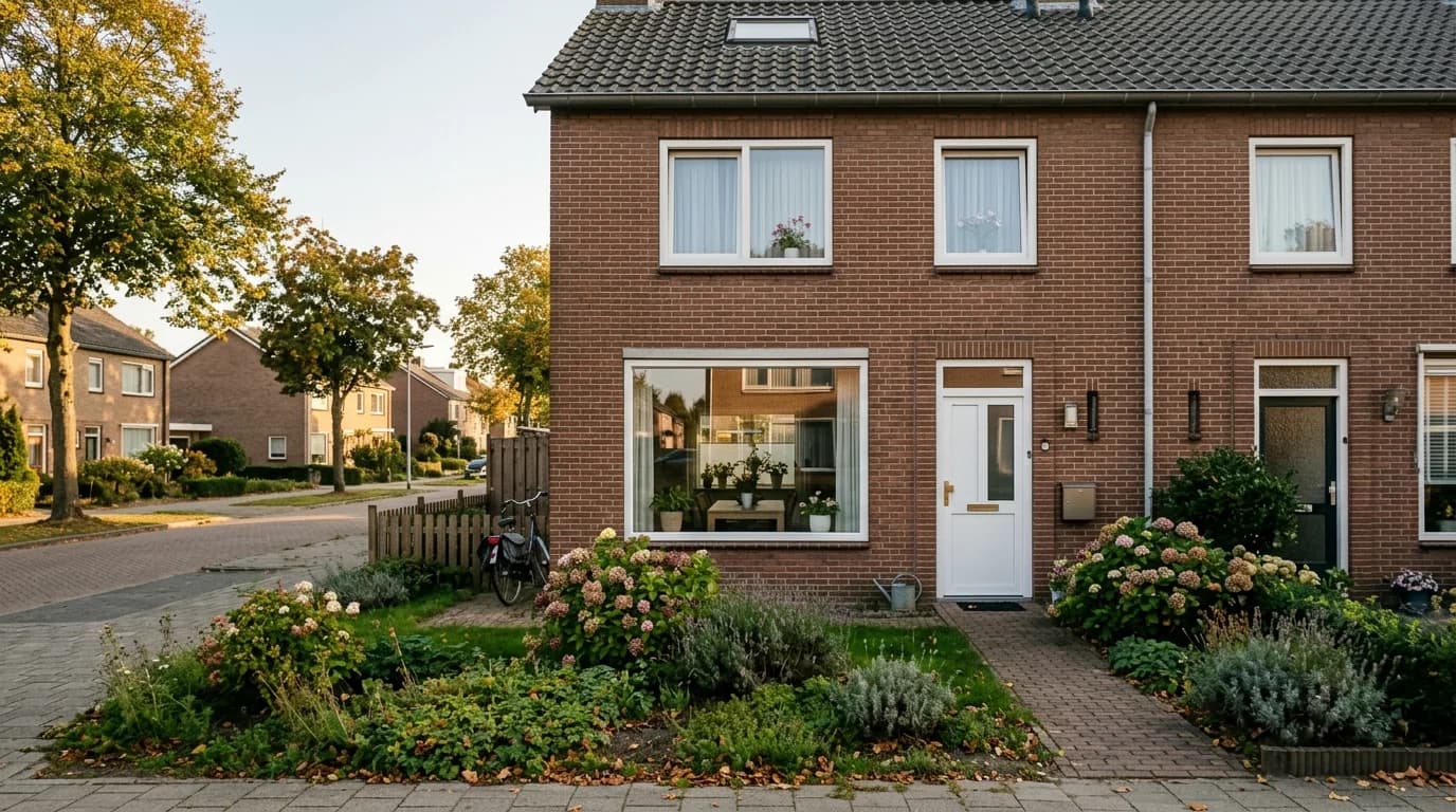 Een woning met nieuwe kunststof kozijnen, gezien vanaf de straat.